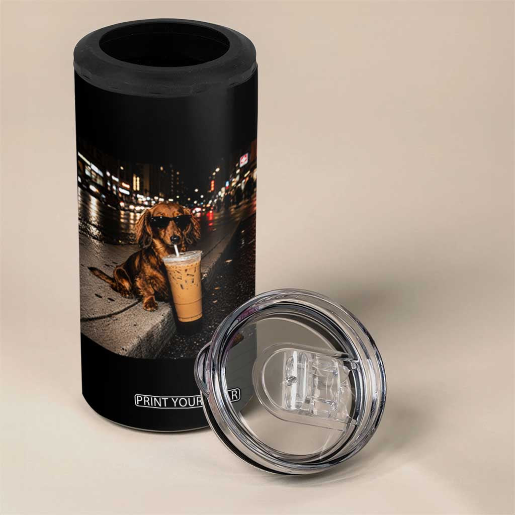 Dachshund Iced Coffee 4 in 1 Can Cooler Tumbler Grunge Meme Graphic Funny Weiner Dog Lovers Dad