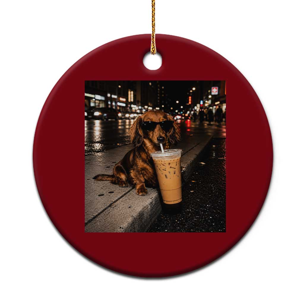 Dachshund Iced Coffee Ceramic Ornament Grunge Meme Graphic Funny Weiner Dog Lovers Dad