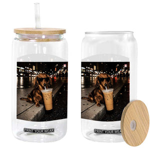 Dachshund Iced Coffee Glass Can Grunge Meme Graphic Funny Weiner Dog Lovers Dad