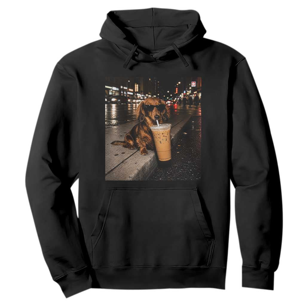 Dachshund Iced Coffee Hoodie Grunge Meme Graphic Funny Weiner Dog Lovers Dad