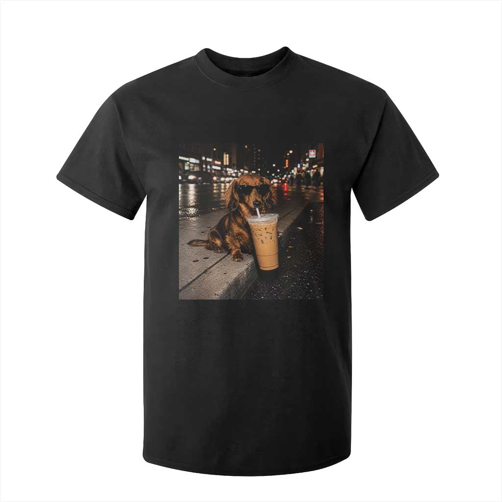 Dachshund Iced Coffee T Shirt For Kid Grunge Meme Graphic Funny Weiner Dog Lovers Dad TS10 Black Print Your Wear