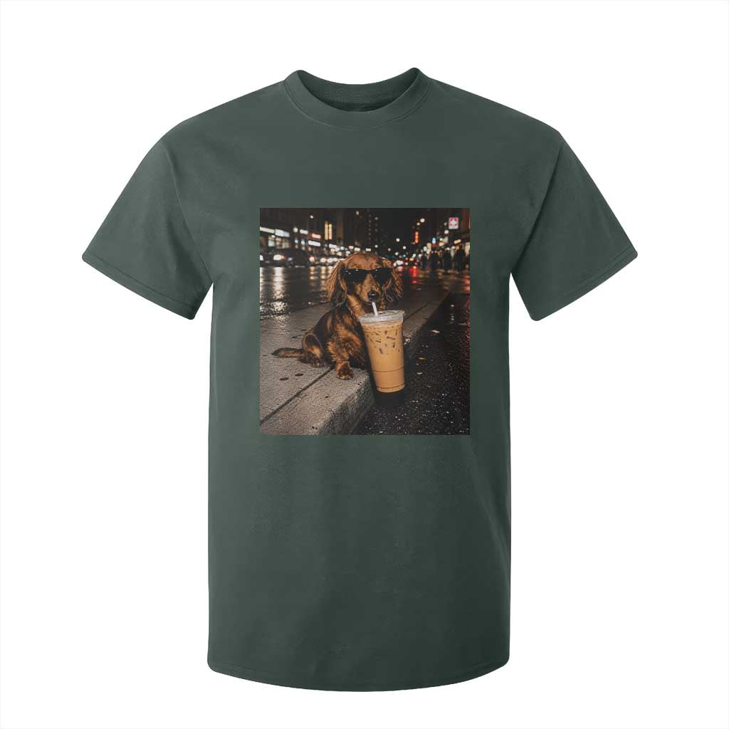 Dachshund Iced Coffee T Shirt For Kid Grunge Meme Graphic Funny Weiner Dog Lovers Dad