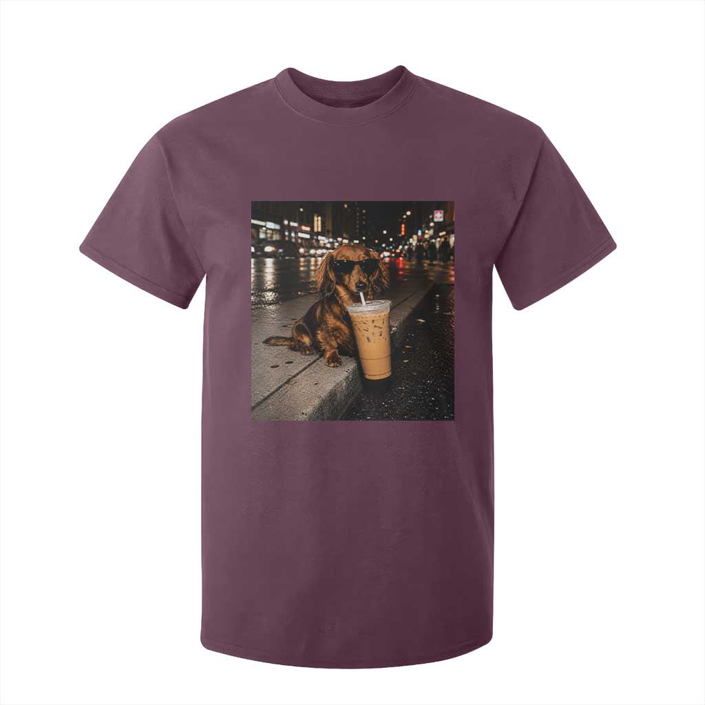 Dachshund Iced Coffee T Shirt For Kid Grunge Meme Graphic Funny Weiner Dog Lovers Dad