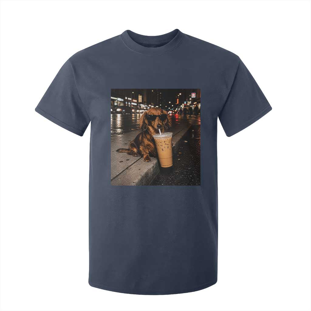 Dachshund Iced Coffee T Shirt For Kid Grunge Meme Graphic Funny Weiner Dog Lovers Dad
