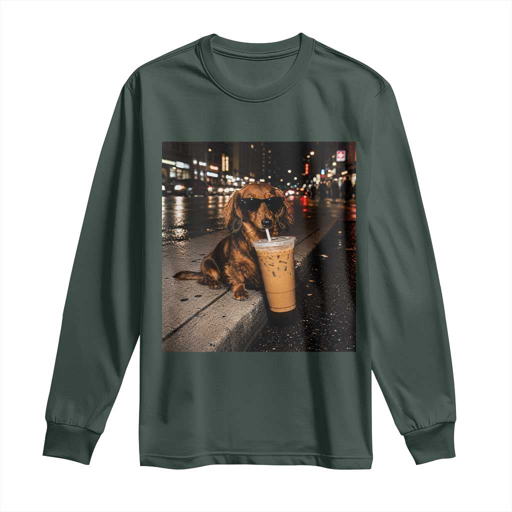 Dachshund Iced Coffee Long Sleeve Shirt Grunge Meme Graphic Funny Weiner Dog Lovers Dad