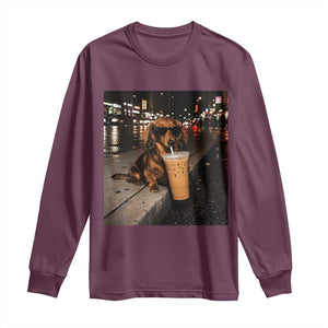 Dachshund Iced Coffee Long Sleeve Shirt Grunge Meme Graphic Funny Weiner Dog Lovers Dad