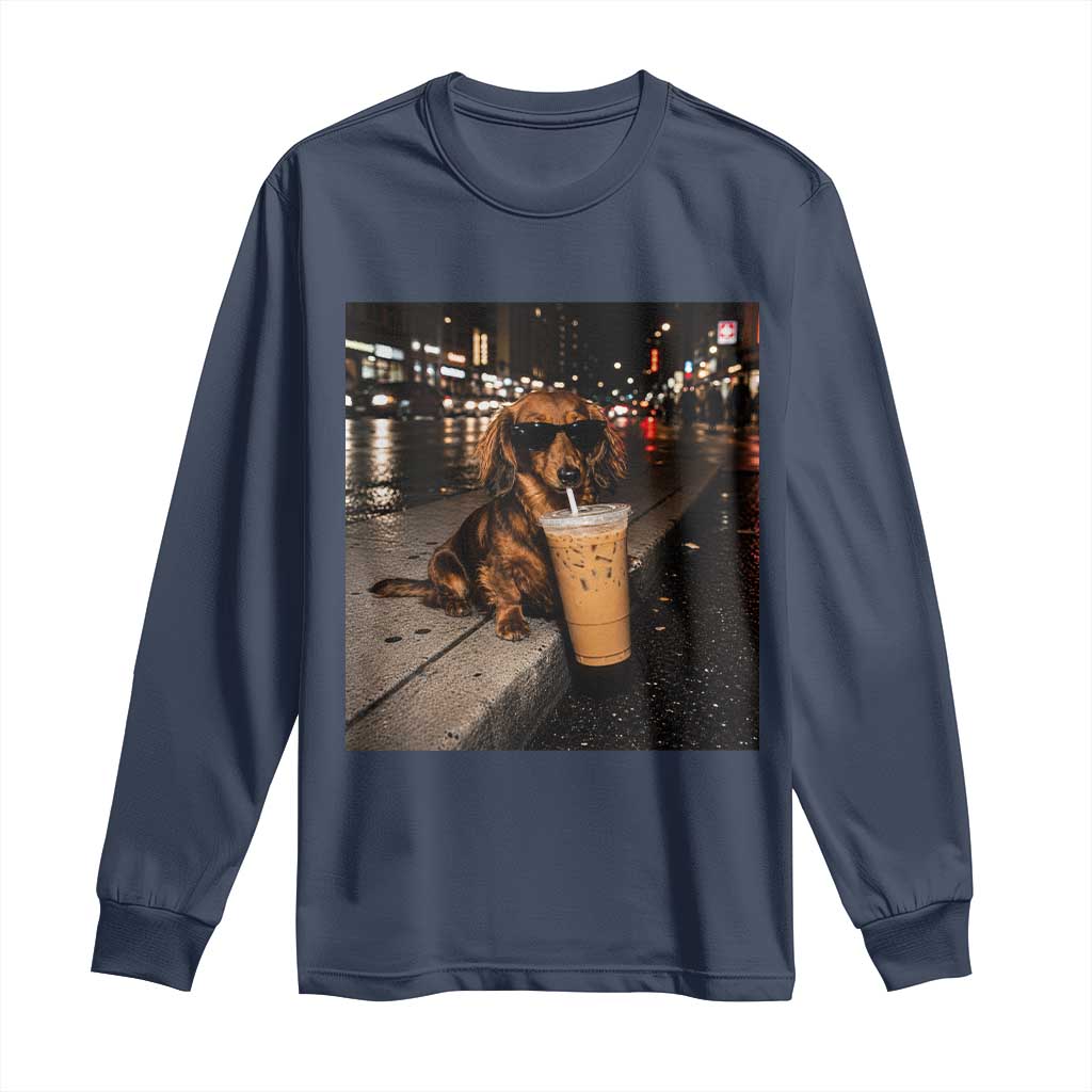 Dachshund Iced Coffee Long Sleeve Shirt Grunge Meme Graphic Funny Weiner Dog Lovers Dad