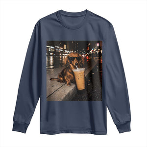 Dachshund Iced Coffee Long Sleeve Shirt Grunge Meme Graphic Funny Weiner Dog Lovers Dad