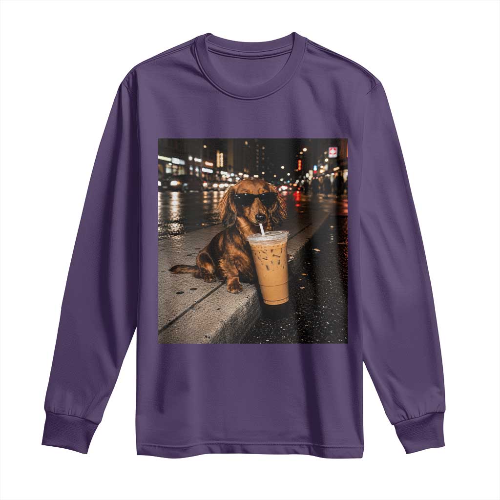 Dachshund Iced Coffee Long Sleeve Shirt Grunge Meme Graphic Funny Weiner Dog Lovers Dad