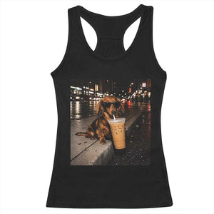 Dachshund Iced Coffee Racerback Tank Top Grunge Meme Graphic Funny Weiner Dog Lovers Dad
