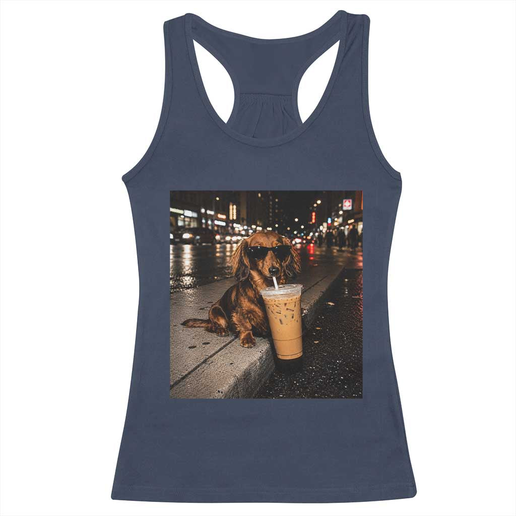 Dachshund Iced Coffee Racerback Tank Top Grunge Meme Graphic Funny Weiner Dog Lovers Dad