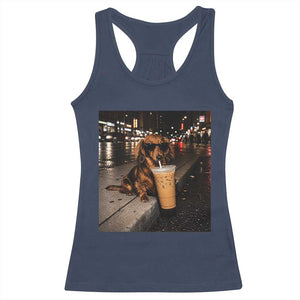 Dachshund Iced Coffee Racerback Tank Top Grunge Meme Graphic Funny Weiner Dog Lovers Dad
