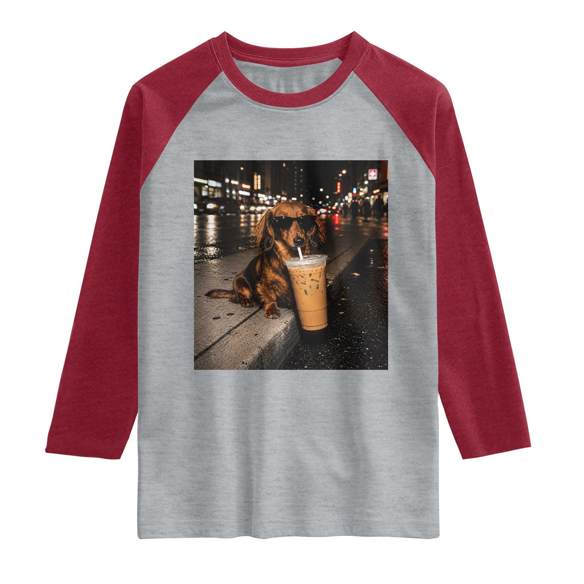 Dachshund Iced Coffee Raglan Shirt Grunge Meme Graphic Funny Weiner Dog Lovers Dad