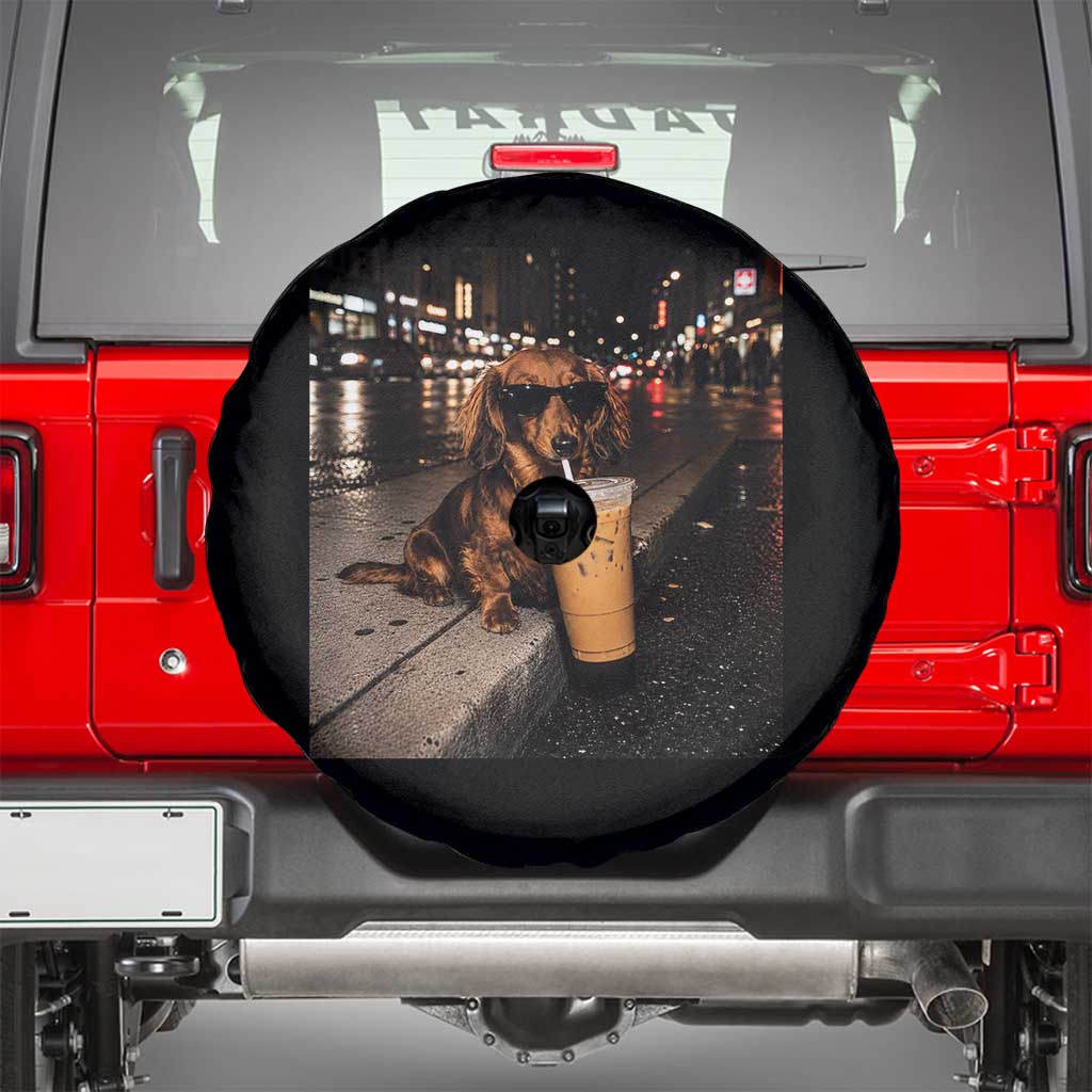 Dachshund Iced Coffee Spare Tire Cover Grunge Meme Graphic Funny Weiner Dog Lovers Dad