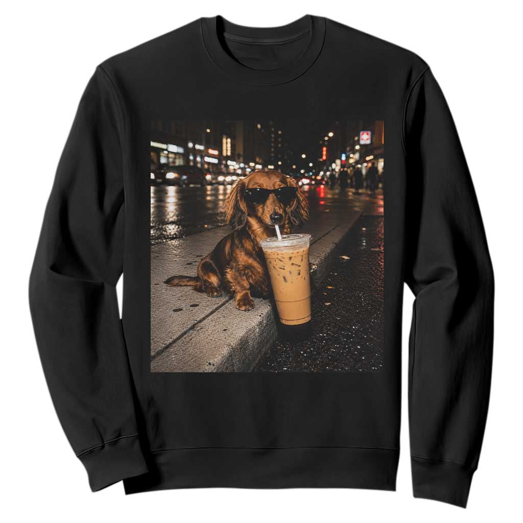 Dachshund Iced Coffee Sweatshirt Grunge Meme Graphic Funny Weiner Dog Lovers Dad