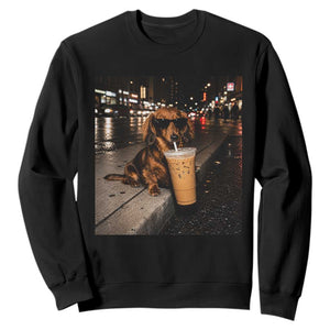 Dachshund Iced Coffee Sweatshirt Grunge Meme Graphic Funny Weiner Dog Lovers Dad