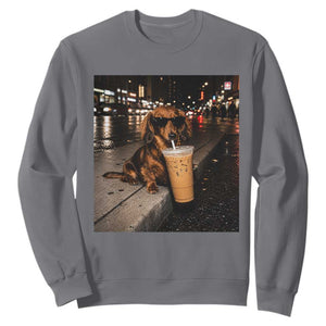 Dachshund Iced Coffee Sweatshirt Grunge Meme Graphic Funny Weiner Dog Lovers Dad