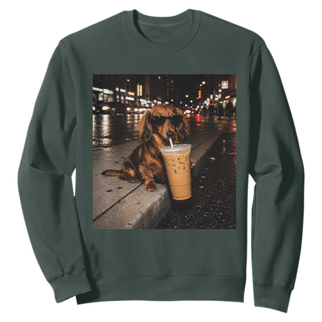 Dachshund Iced Coffee Sweatshirt Grunge Meme Graphic Funny Weiner Dog Lovers Dad