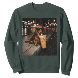 Dachshund Iced Coffee Sweatshirt Grunge Meme Graphic Funny Weiner Dog Lovers Dad