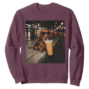 Dachshund Iced Coffee Sweatshirt Grunge Meme Graphic Funny Weiner Dog Lovers Dad
