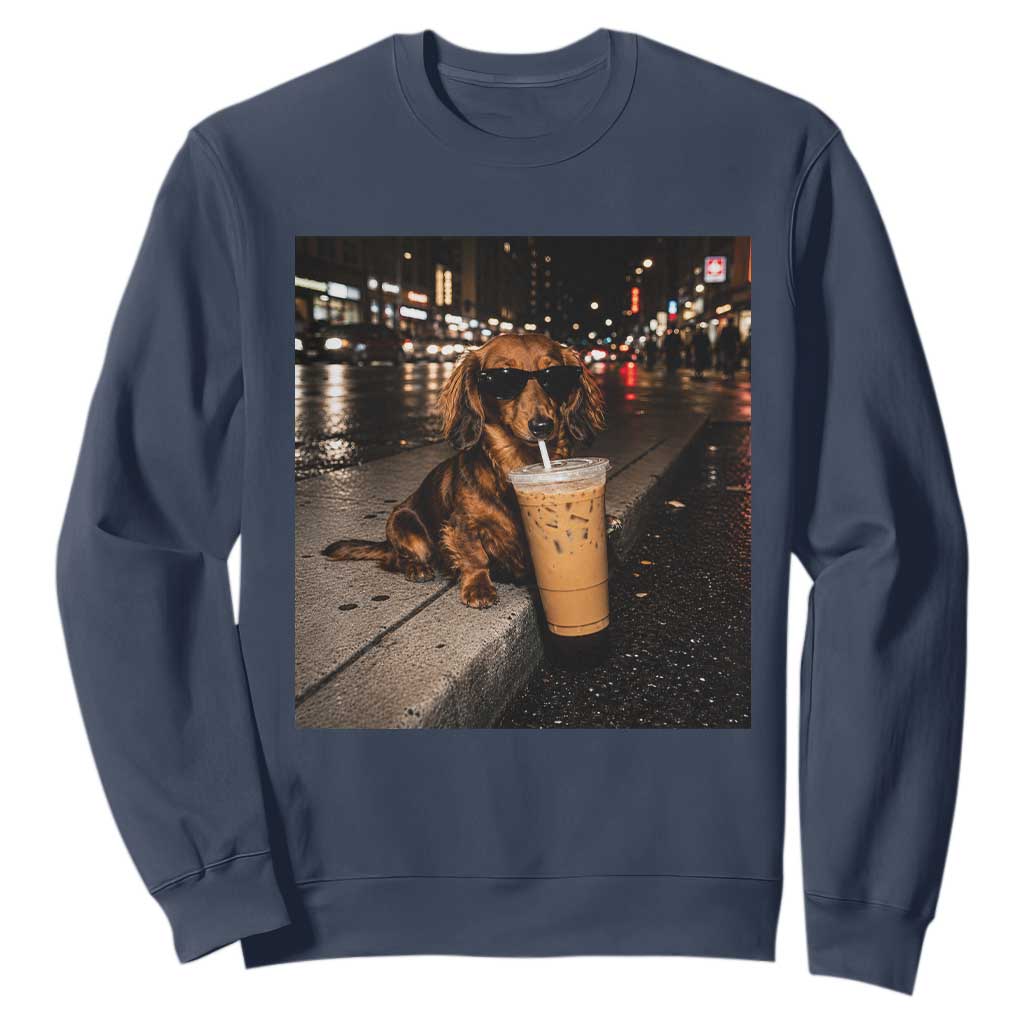Dachshund Iced Coffee Sweatshirt Grunge Meme Graphic Funny Weiner Dog Lovers Dad