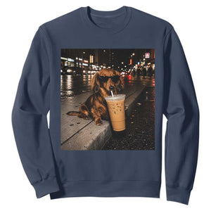 Dachshund Iced Coffee Sweatshirt Grunge Meme Graphic Funny Weiner Dog Lovers Dad