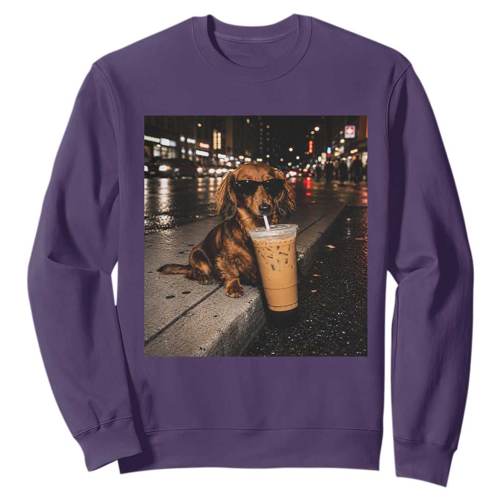 Dachshund Iced Coffee Sweatshirt Grunge Meme Graphic Funny Weiner Dog Lovers Dad