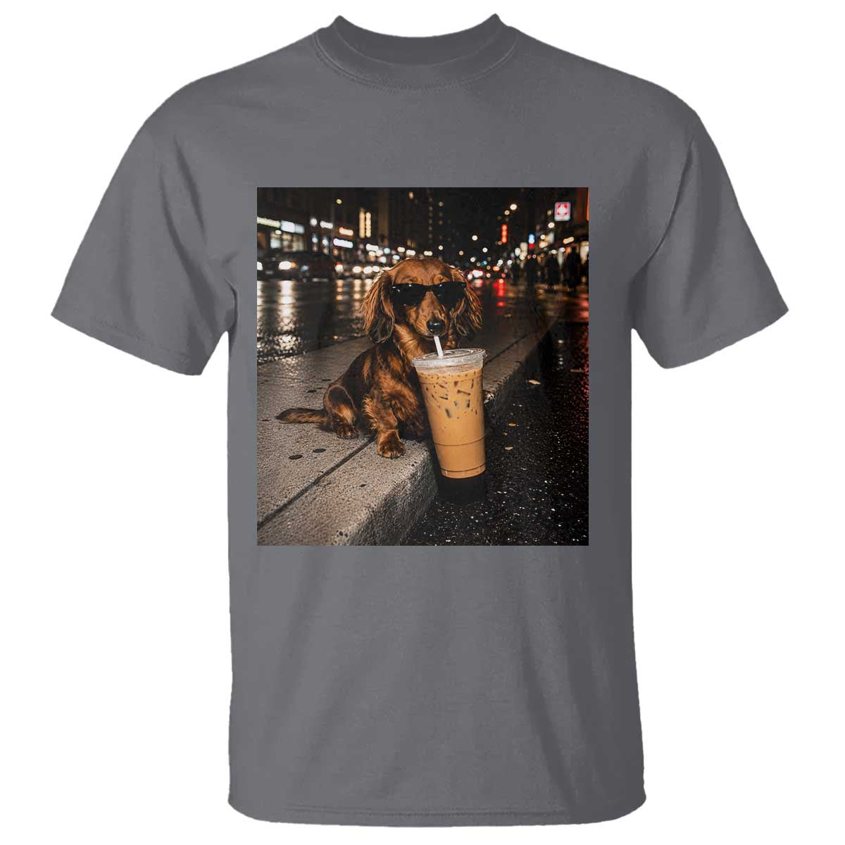 Dachshund Iced Coffee T Shirt Grunge Meme Graphic Funny Weiner Dog Lovers Dad