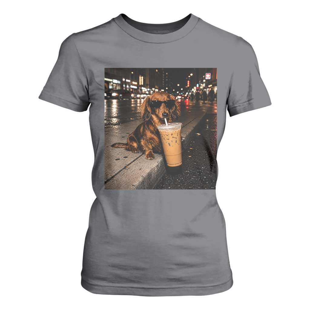 Dachshund Iced Coffee T Shirt For Women Grunge Meme Graphic Funny Weiner Dog Lovers Dad