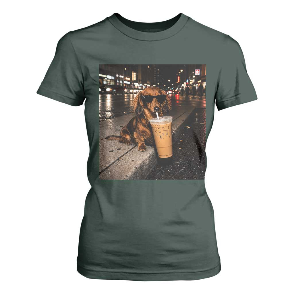Dachshund Iced Coffee T Shirt For Women Grunge Meme Graphic Funny Weiner Dog Lovers Dad