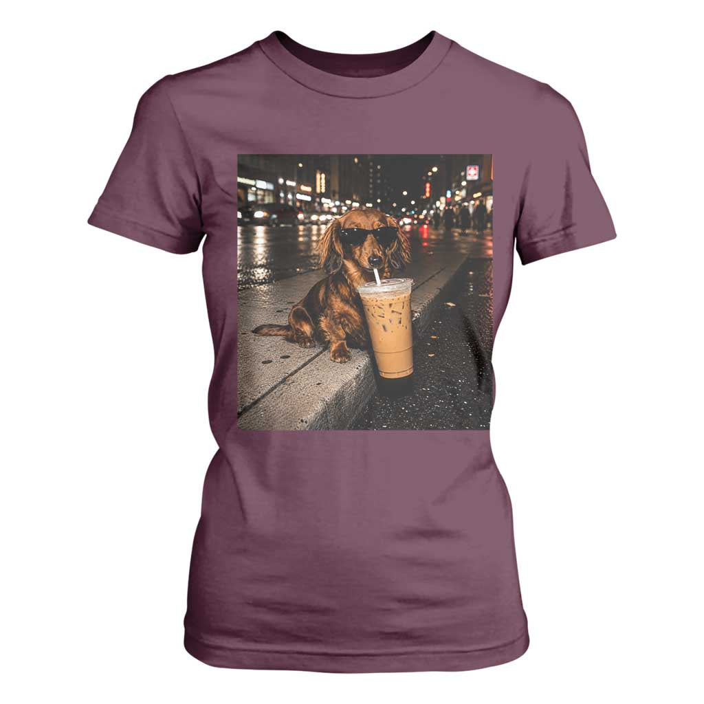 Dachshund Iced Coffee T Shirt For Women Grunge Meme Graphic Funny Weiner Dog Lovers Dad