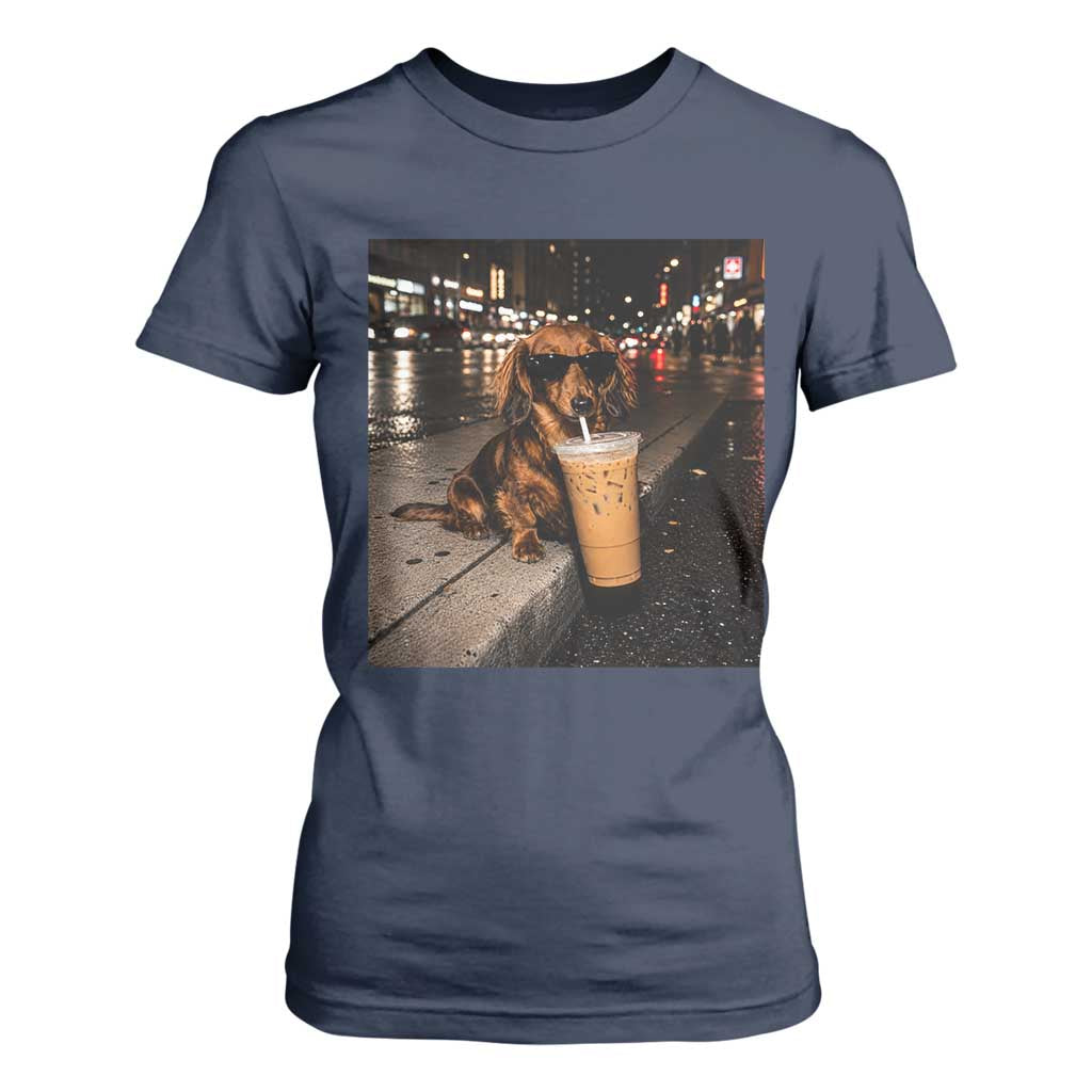 Dachshund Iced Coffee T Shirt For Women Grunge Meme Graphic Funny Weiner Dog Lovers Dad