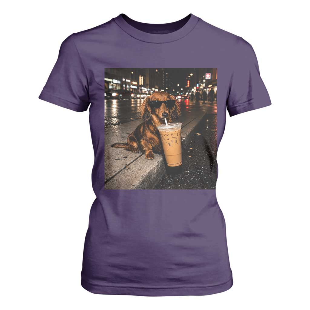Dachshund Iced Coffee T Shirt For Women Grunge Meme Graphic Funny Weiner Dog Lovers Dad
