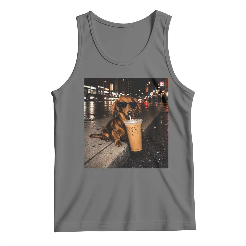 Dachshund Iced Coffee Tank Top Grunge Meme Graphic Funny Weiner Dog Lovers Dad