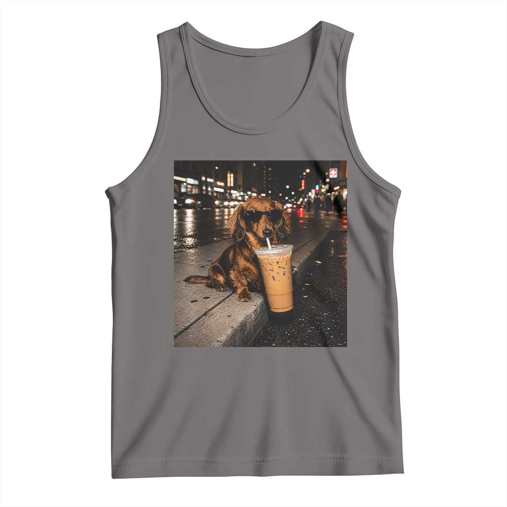 Dachshund Iced Coffee Tank Top Grunge Meme Graphic Funny Weiner Dog Lovers Dad