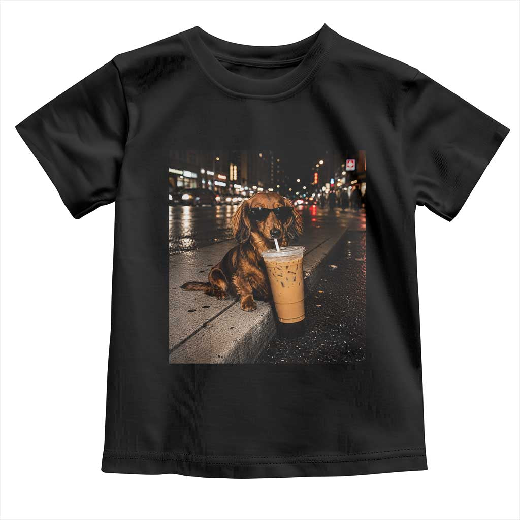 Dachshund Iced Coffee Toddler T Shirt Grunge Meme Graphic Funny Weiner Dog Lovers Dad TS10 Black Print Your Wear