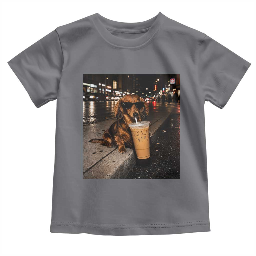 Dachshund Iced Coffee Toddler T Shirt Grunge Meme Graphic Funny Weiner Dog Lovers Dad