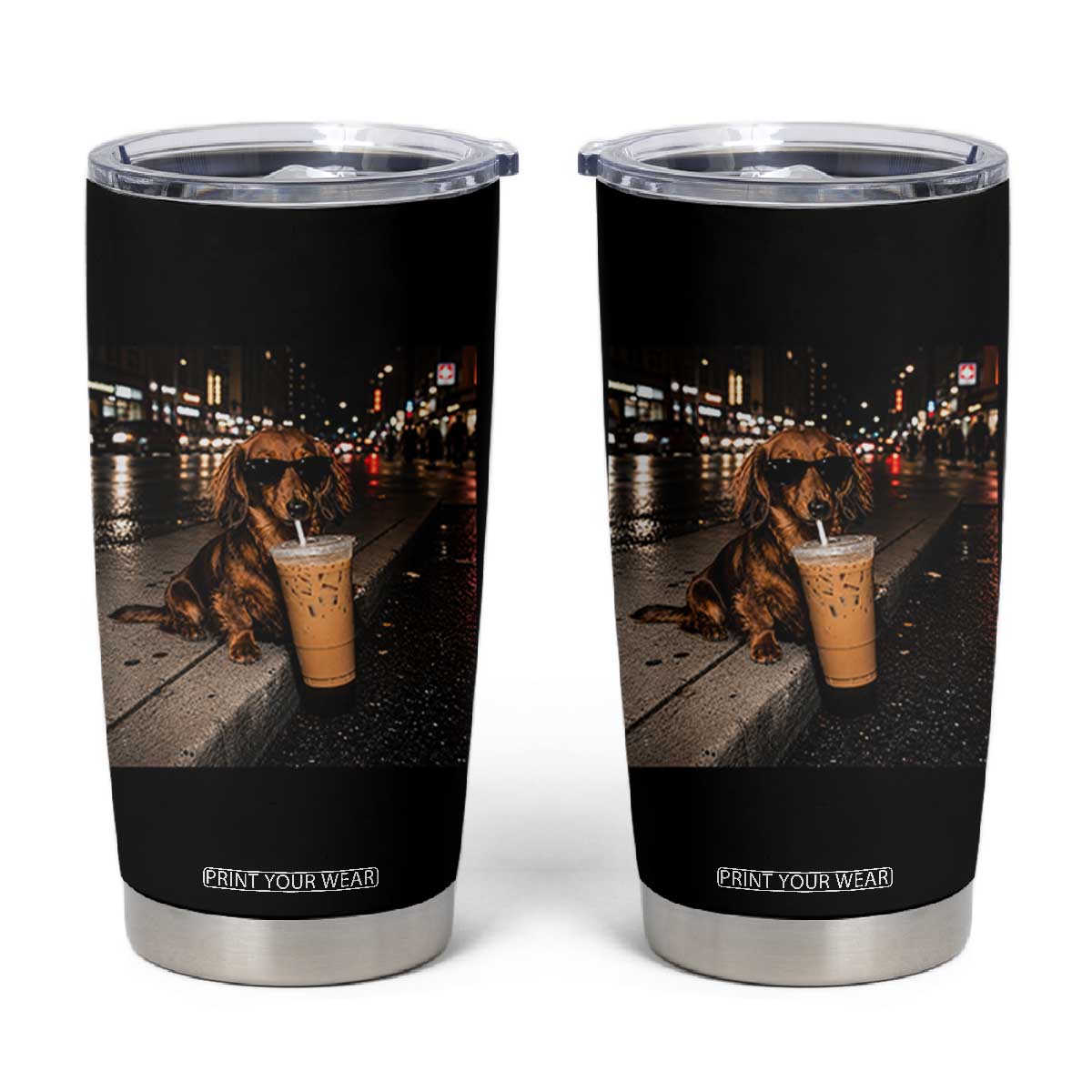 Dachshund Iced Coffee Tumbler Cup Grunge Meme Graphic Funny Weiner Dog Lovers Dad TS10 Black Print Your Wear