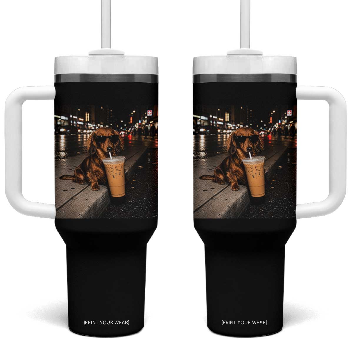 Dachshund Iced Coffee Tumbler With Handle Grunge Meme Graphic Funny Weiner Dog Lovers Dad