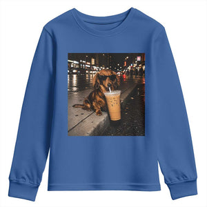Dachshund Iced Coffee Youth Sweatshirt Grunge Meme Graphic Funny Weiner Dog Lovers Dad