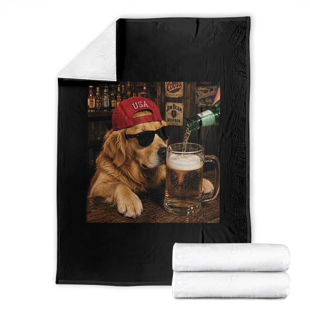 Funny Golden Retriever Drinking Beer Throw Blanket Silly Dog Meme Graphic Sarcastic Gift