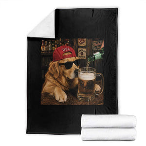 Funny Golden Retriever Drinking Beer Throw Blanket Silly Dog Meme Graphic Sarcastic Gift