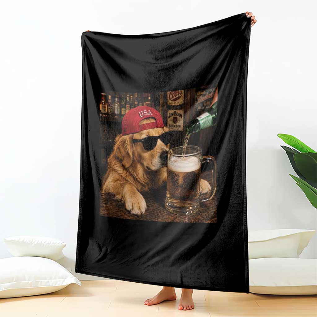 Funny Golden Retriever Drinking Beer Throw Blanket Silly Dog Meme Graphic Sarcastic Gift