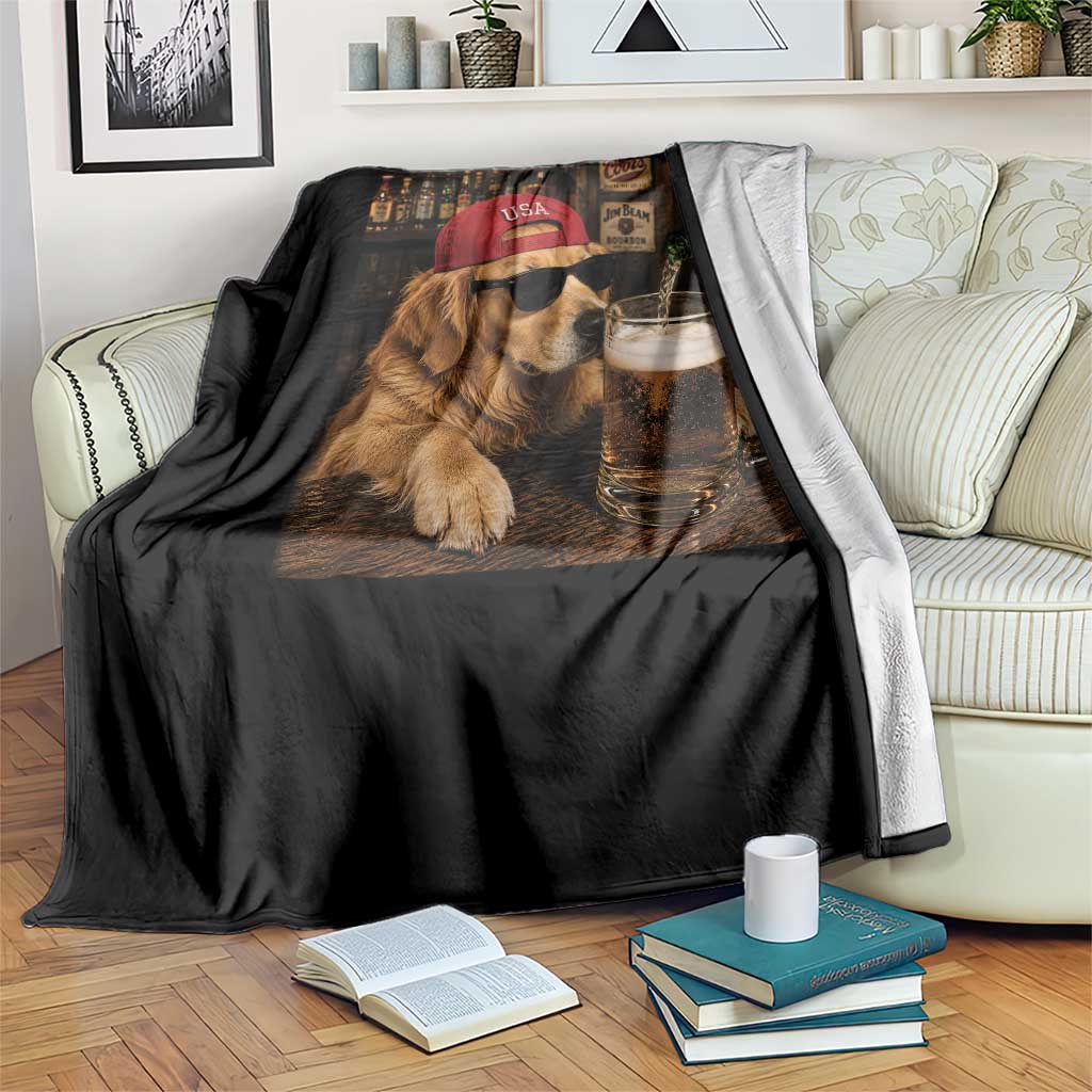Funny Golden Retriever Drinking Beer Throw Blanket Silly Dog Meme Graphic Sarcastic Gift