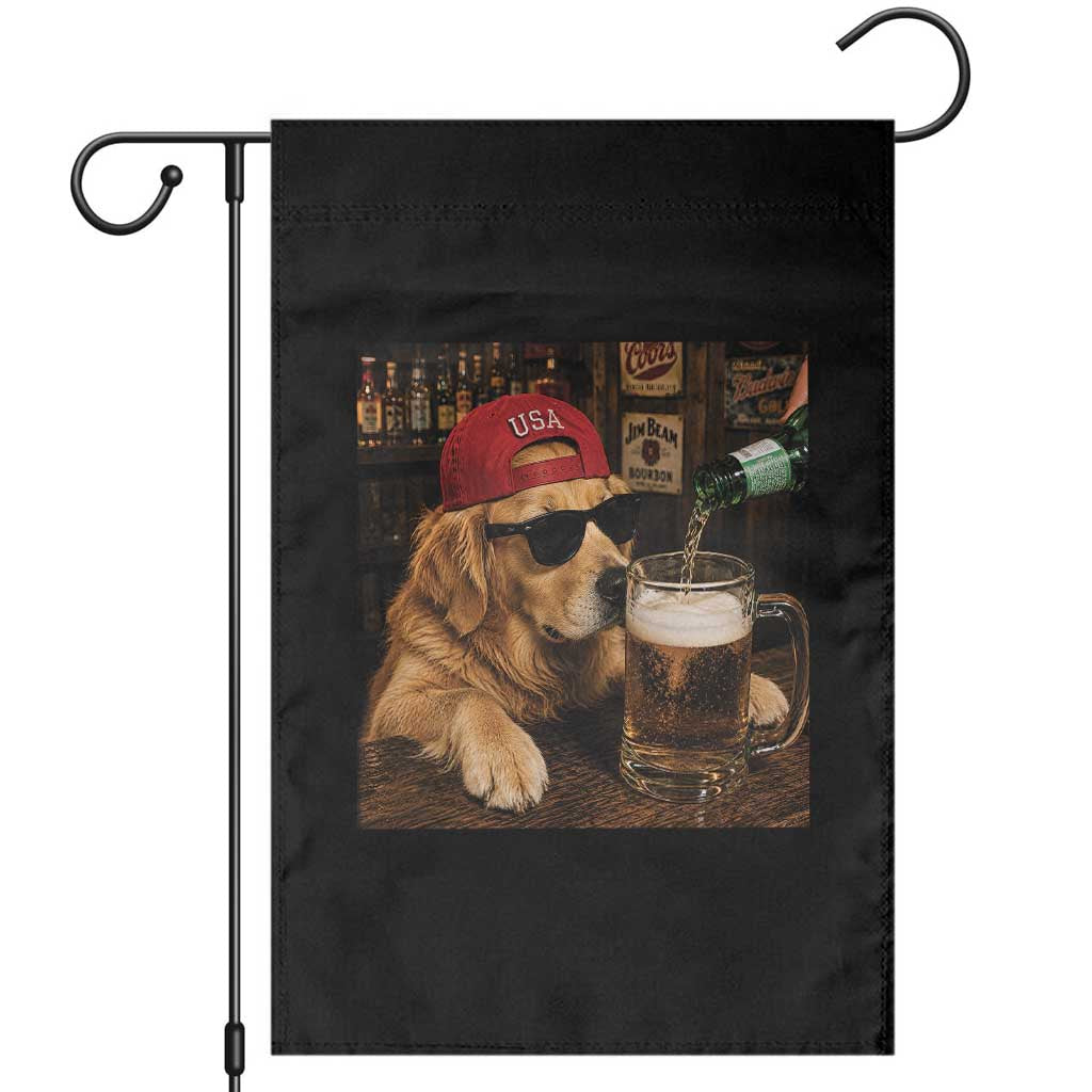 Funny Golden Retriever Drinking Beer Garden Flag Silly Dog Meme Graphic Sarcastic Gift TS10 Black Print Your Wear