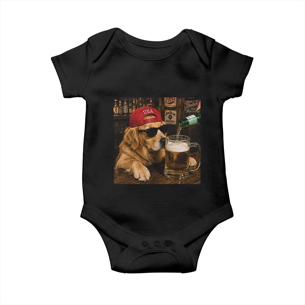 Funny Golden Retriever Drinking Beer Baby Onesie Silly Dog Meme Graphic Sarcastic Gift TS10 Black Print Your Wear