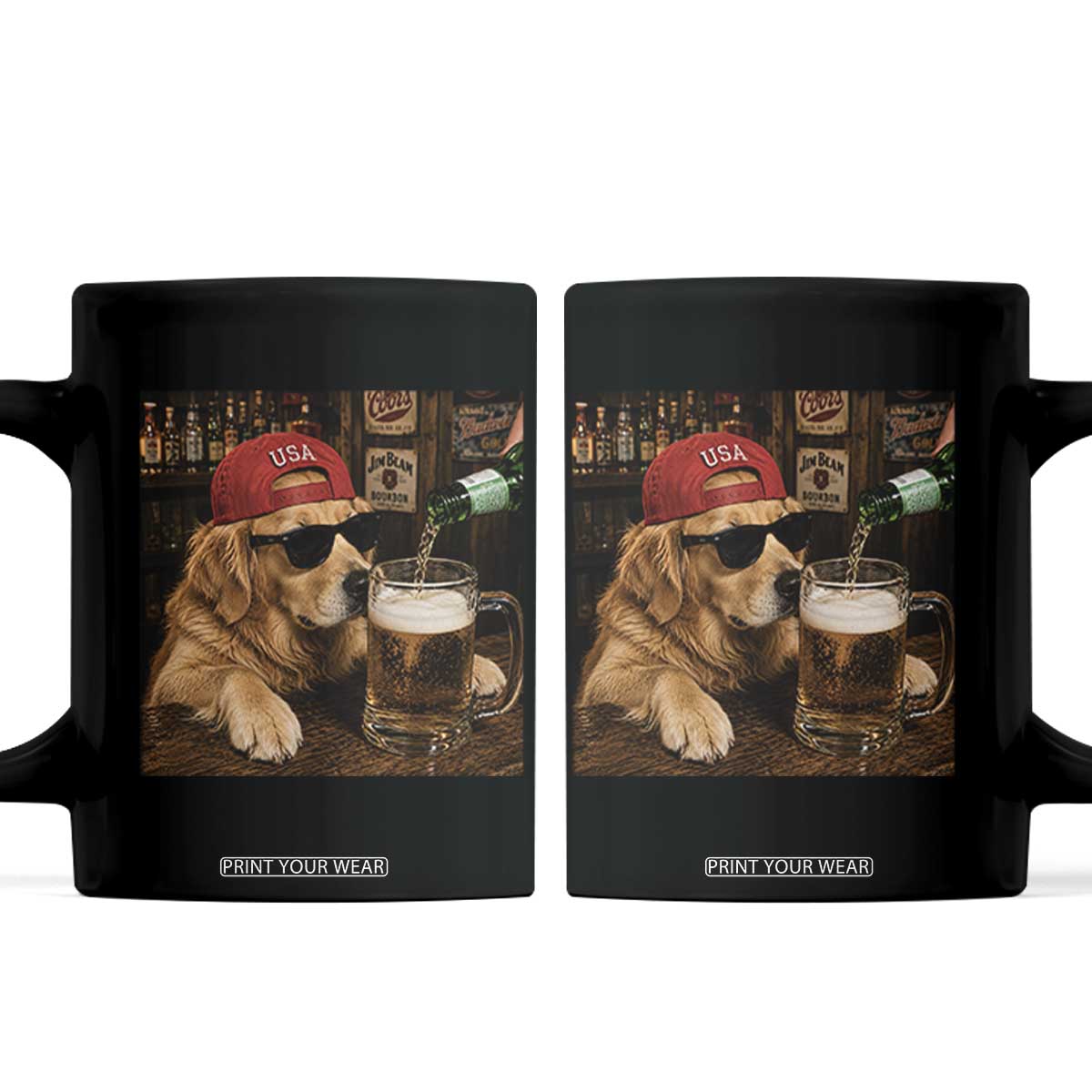 Funny Golden Retriever Drinking Beer Coffee Mug Silly Dog Meme Graphic Sarcastic Gift