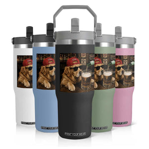 Funny Golden Retriever Drinking Beer Flip Straw Tumbler Silly Dog Meme Graphic Sarcastic Gift
