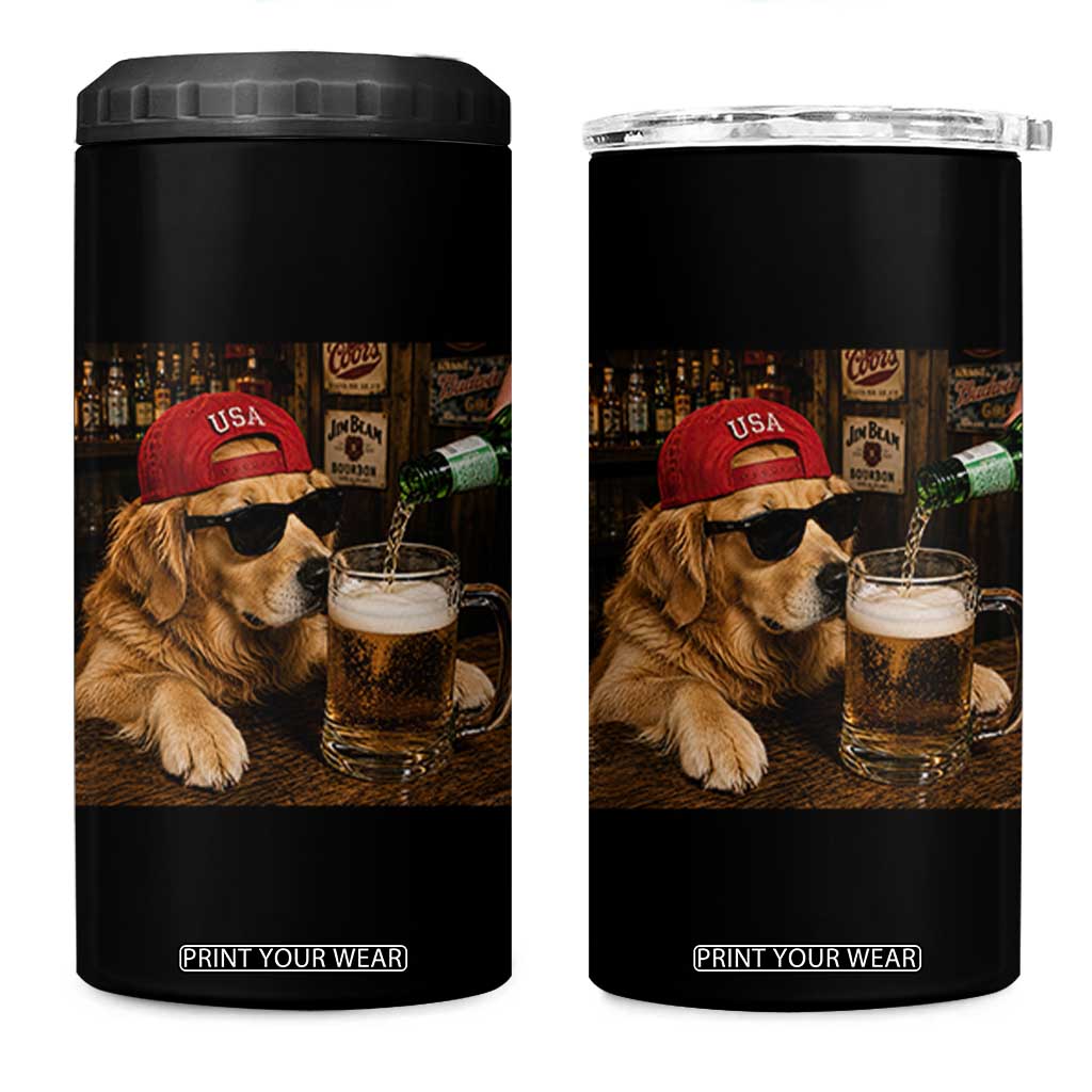 Funny Golden Retriever Drinking Beer 4 in 1 Can Cooler Tumbler Silly Dog Meme Graphic Sarcastic Gift