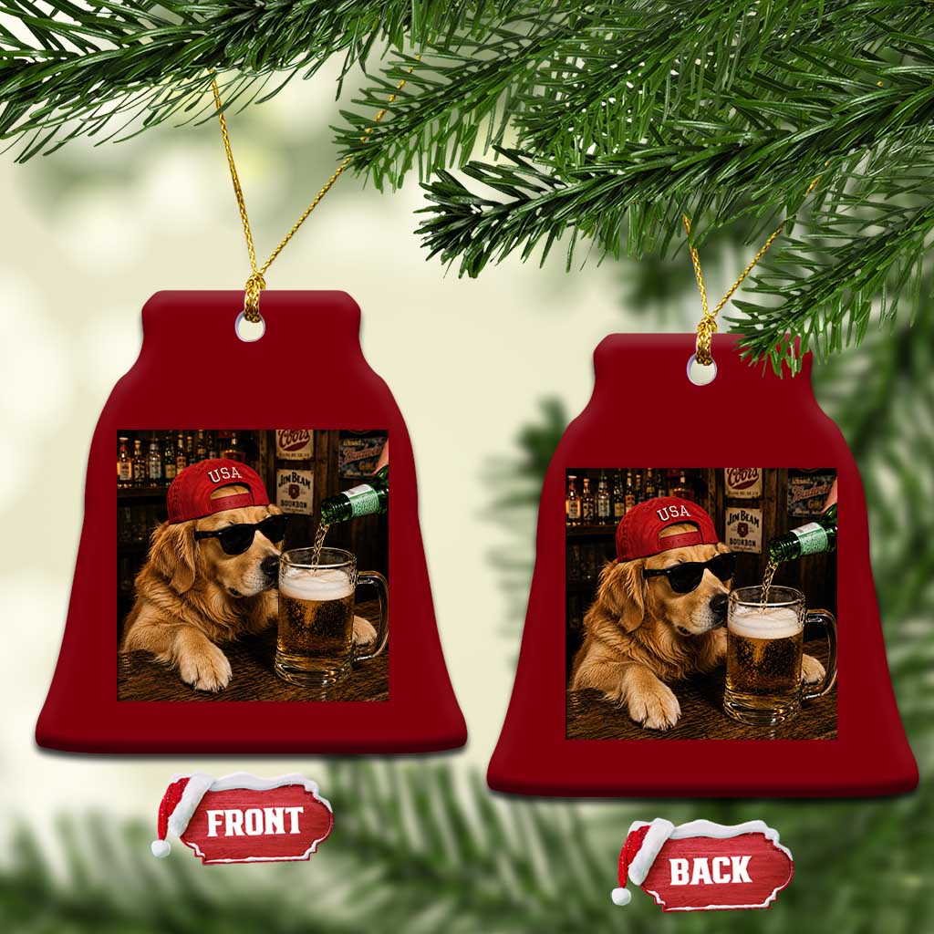 Funny Golden Retriever Drinking Beer Ceramic Ornament Silly Dog Meme Graphic Sarcastic Gift